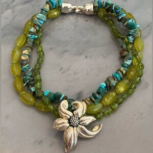 925 Simon Sebagg Turquoise & Green Crystal Necklace
